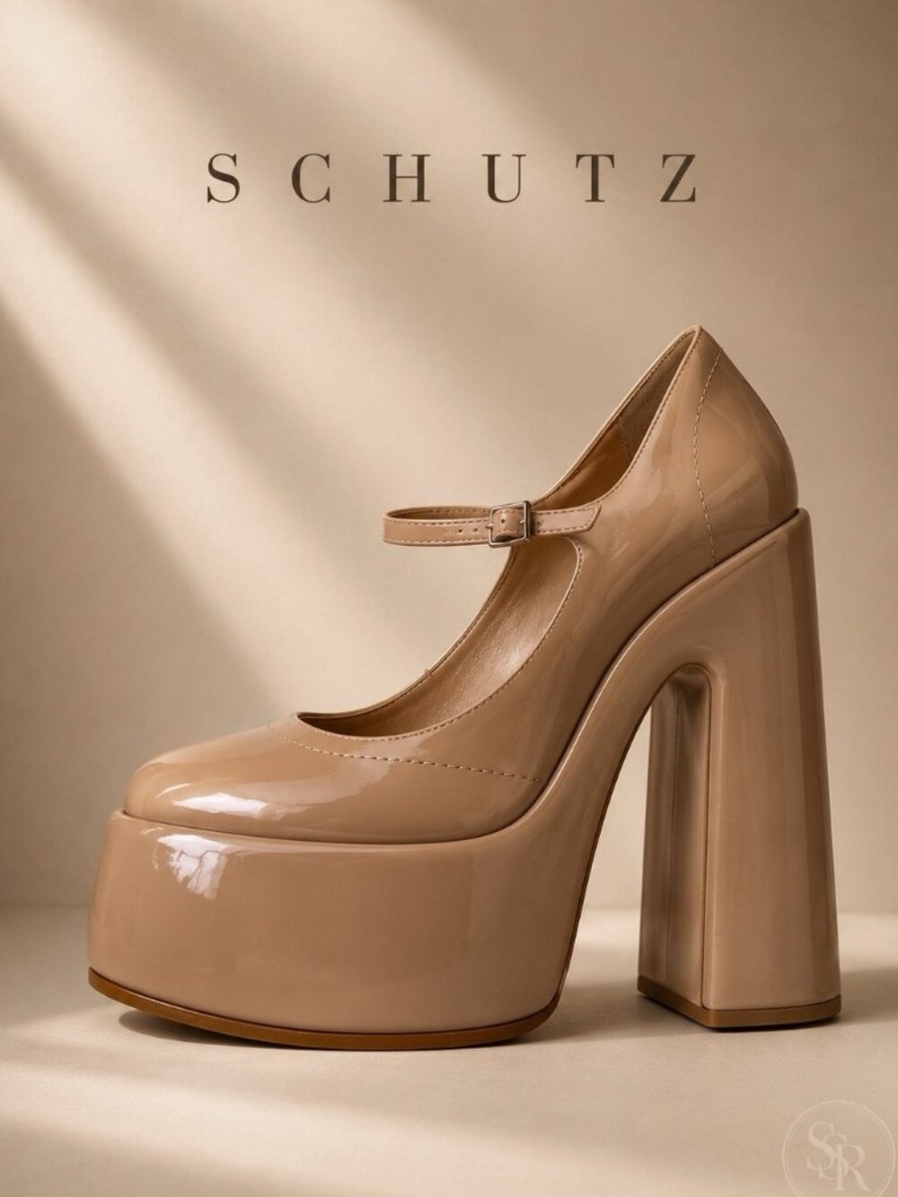 SCHUTZ Zayne Tan Patent Leather Platform Mary Jane Pump Size 9M NIB